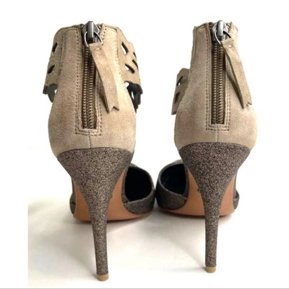 REBECCA TAYLOR Skylar Glitter Pumps Silver suede stiletto heels womens size 7.5 - Picture 4 of 6